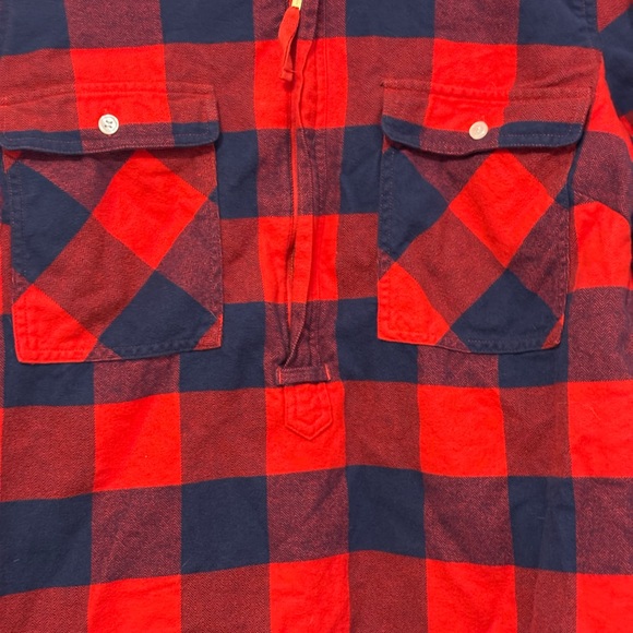 J. Crew Women's Small Red and Blue Checkered Half Zip Flannel Shirt - Picture 2 of 5